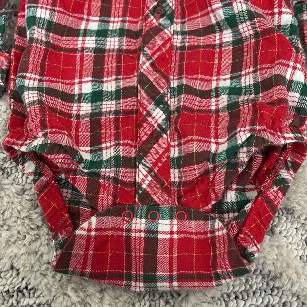 Baby Cat & Jack long sleeve polo onesies 18 months red and green stripes